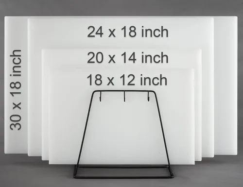Vista 4 de CURTA Paquete de 4 tablas de cortar para cocina, 18 x 12 x 0.5 pulgadas, 4 piezas (blanco, rojo, verde, azul) Tabla de cortar de plástico codificada