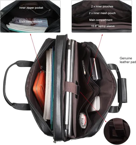 Vista 5 de Masa Kawa Maletín de cuero para hombre de 17/15.6" con bandolera para laptop, bolsa de hombro con mensajero para negocios, viaje, trabajo, estuche