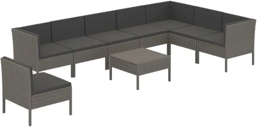 Vista 2 de Ensemble de Salon de Jardin Modulaire 9 Pièces Gris Anthracite avec Coussins, Résistant aux Intempéries, Confortable et Design Moderne Pour