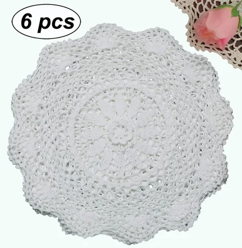 Vista 2 de Creative Linens 6 piezas de 12 pulgadas de encaje de ganchillo redondo blanco 100% algodón hecho a mano, juego de 6 piezas