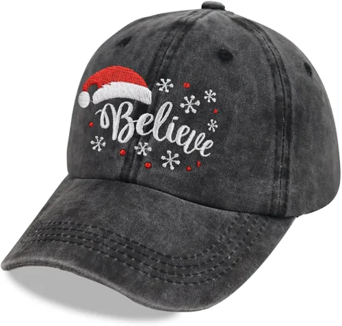 Vista 2 de SHANVANKE Sombrero de Navidad para hombres y mujeres gorra de béisbol ajustable de Papá Noel desgastada regalos para suministros de fiesta festiva