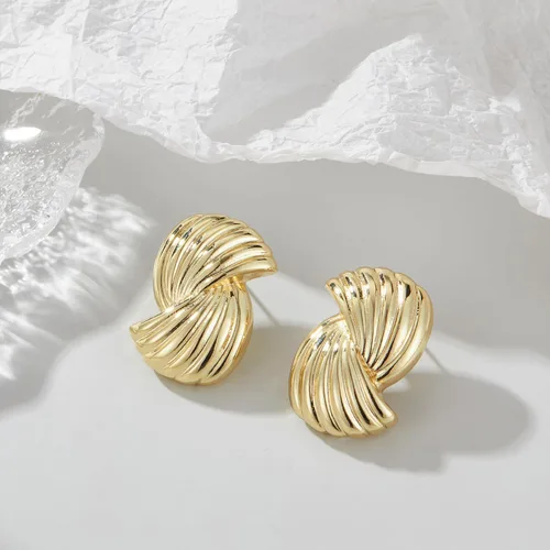 Vista 5 de Aretes gruesos de oro vintage, con concha dorada, geométricos, hipoalergénicos, joyería para mujer, regalos para ella