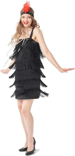 Vista 5 de Disfraz de flapper de los años 20 para mujer, gran vestido de Gatsby con collar y diadema