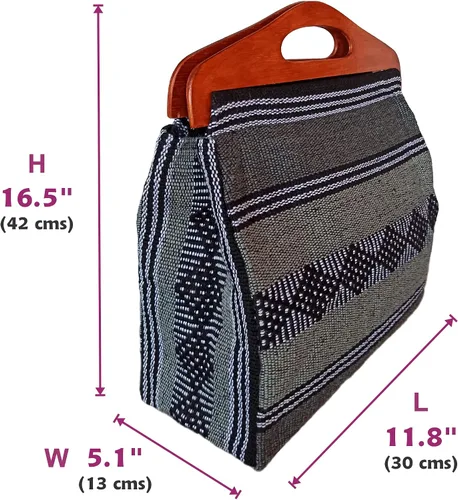 Vista 2 de MEXICANDOO Set of Authentic Mexican Handcrafted Woven Handbag with Wooden Handles and Matching Clutch Bag for Women or Girls