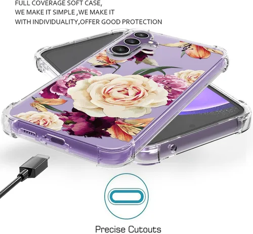 Vista 7 de Osophter Funda para Galaxy S23-FE: funda de goma TPU flexible para Samsung Galaxy S23 FE (flor morada) para mujeres y niñas