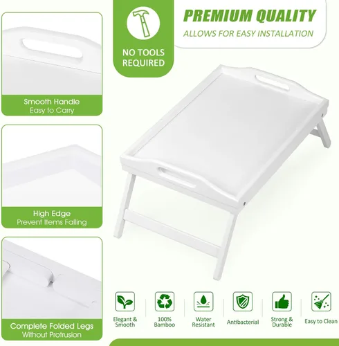 Vista 3 de Bandeja de cama con patas plegables con asas Bandeja de comida para desayuno Mesa para comer en el sofá