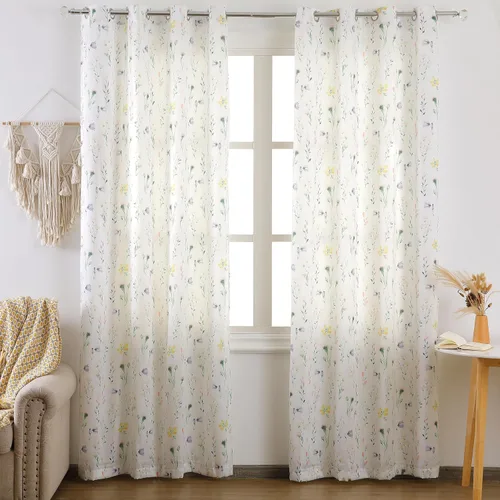 Vista 2 de naturetalk Cortinas de privacidad con patrón floral mixto, no se transparentan, cortinas lisas y sedosas con ojales plateados antiguos en la parte