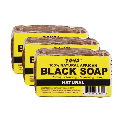 Vista 12 de Taha Barra de jabón negra africana, orgánica y 100% natural, calmante e hidratante, limpieza saludable, ideal para manchas, acné, cuero cabelludo