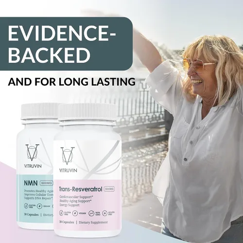 Vista 5 de VITRUVIN Paquete Longevity - NMN 500 mg + Trans-Resveratrol 500 mg con piperina - Vegano, sin OMG, sin gluten, sin gelatina