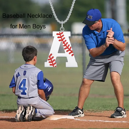 Vista 6 de VEEHOO Collar de béisbol para hombres y niños, letra inicial de la A a la Z, joyería de béisbol con colgante de joyería de béisbol para niños