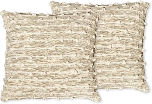 Vista 7 de Chardin home Malibu Boho - Funda de almohada decorativa tejida a mano (juego de 2). Fundas de almohada cuadradas tejidas de algodón suave y cálido