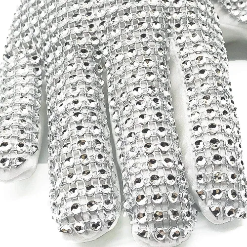 Vista 7 de Guante de diamantes de imitación plata lentejuelas danza guantes clásico diamante rhinestone punk guante