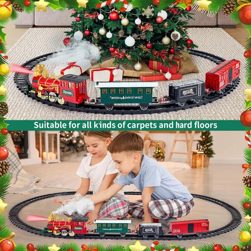 Vista 6 de Juego de Tren para Niños, Juego de Tren de Navidad para Debajo de los Árboles, Juguetes de Tren Eléctrico para Niños y Niñas con Locomotora