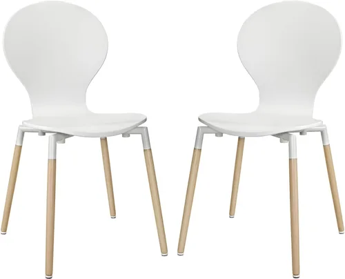 Vista 2 de Modway Path Mid-Century Modern - Dos sillas de cocina y comedor en color blanco