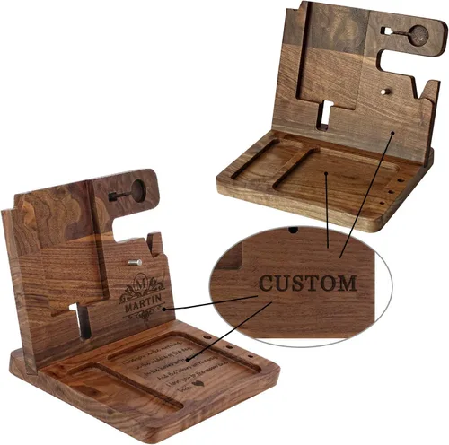 Vista 3 de Regalo personalizado para hijo – Estación de acoplamiento de madera, organizador de escritorio grabado personalizado, estación de acoplamiento