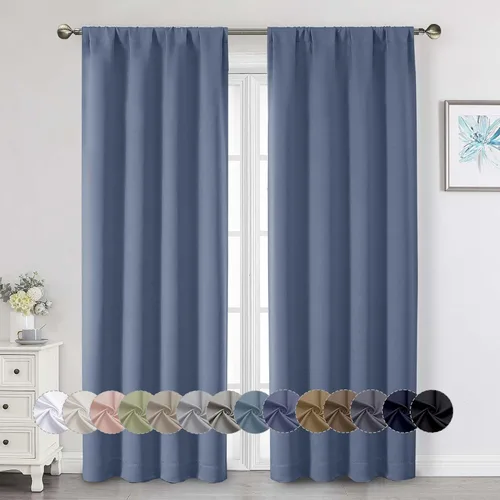 Vista 58 de Cortinas opacas para dormitorio, sala de estar, juego de 2 paneles de 54 pulgadas de largo, cortinas de oscurecimiento de habitación con aislamiento