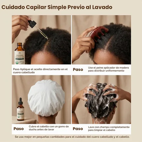 Vista 4 de Aceite de ricino orgánico prensado en frío USDA para cabello, pestañas