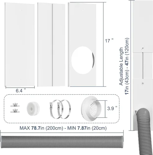 Vista 2 de Kit de Ventana para Ventilación de Secadora, Kit de Conducto de Ventana con Manguera, Paneles de Sellado de Ventilación de Secadora Ajustables que