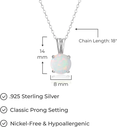 Vista 5 de Amazon Essentials Collar con colgante de piedra natal de corte redondo de plata de ley de 18 pulgadas (anteriormente colección Amazon)