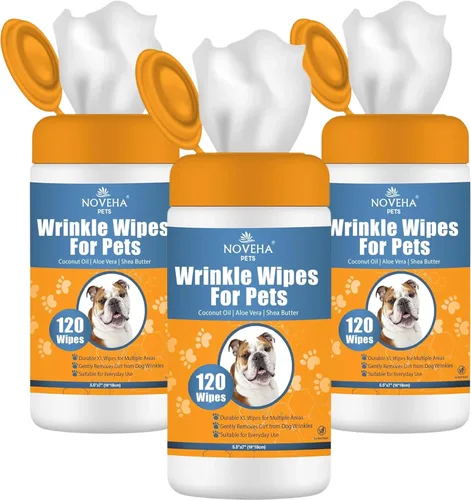 Vista 10 de NOVEHA 120 toallitas para mascotas formuladas XL para perros y gatos, seguras para pliegues faciales y de dedos, axilas, ingle, puntos calientes
