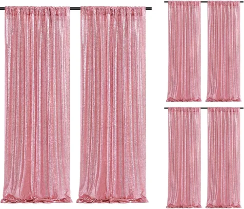 Vista 80 de Cortinas de fondo de lentejuelas con purpurina azul bebé, 2 piezas de 2 x 8 pies, telón de fondo de fiesta de baby shower para niños, hermosas