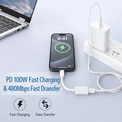 Vista 4 de Adaptador de audio de auriculares USB-C a iPhone, iPad, convertidor de auriculares 3 en 1, carga + transferencia de datos + audio de alta fidelidad