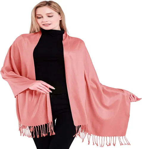 Vista 15 de CJ Apparel Solid Color Tassels Design Nepalese Shawl Seconds Scarf Wrap Stole Throw Head Wrap Pashmina Hand Made in Nepal Amarillo ámbar