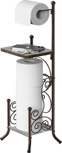 Vista 7 de Portarrollos de papel higiénico para baño de Simple Houseware con estante para teléfono celular, bronce