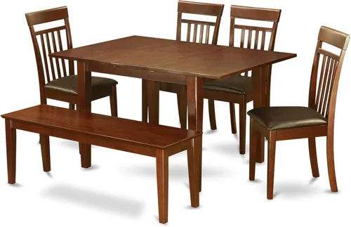 Vista 10 de East West Furniture NOCA7-MAH-LC - Juego de mesa de comedor moderno de 7 piezas que consta de una mesa rectangular de madera con hoja de mariposa