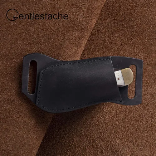 Vista 4 de Gentlestache Funda de cuero para cuchillo de bolsillo para cinturón, funda plegable para cuchillo, funda para cinturón EDC, color negro compacto