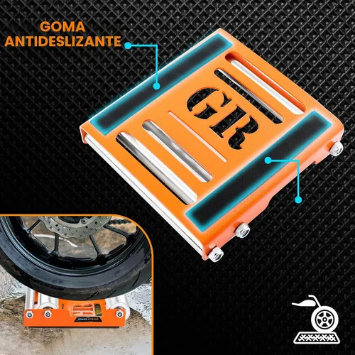 Vista 7 de Grand Pitstop Soporte de limpieza de ruedas para motocicletas - Reemplazo de soporte de paddock - Soporte rodillo de rueda para limpieza de Naranja