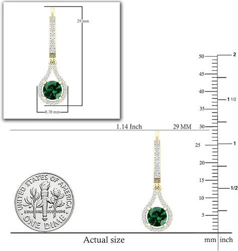 Vista 3 de 14K Amarillo Oro 5.5mm cada Ronda Cut Blanco y Lab creado Gemstone Dangling aretes de diamantes