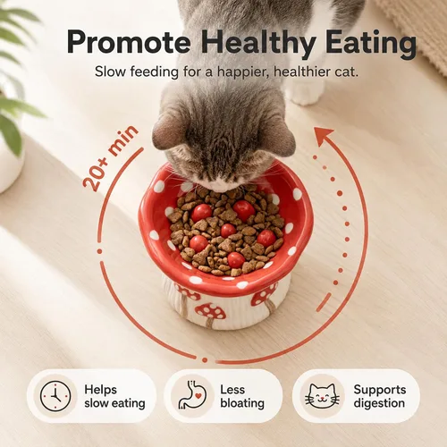 Vista 5 de Casfuy Cuenco de comida para gatos y perros de cerámica con forma de hongos