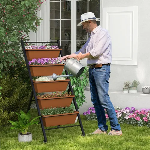 Vista 2 de Safstar - Macetero vertical de 5 niveles, cama de jardín elevada con 2 ruedas con bloqueo, 5 jardineras extraíbles, marco de metal, caja