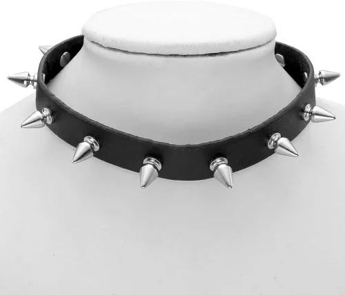 Vista 2 de Jovivi Cool Gothic genuino Emo O-Ring Spike Remaches Punk collar ajustable