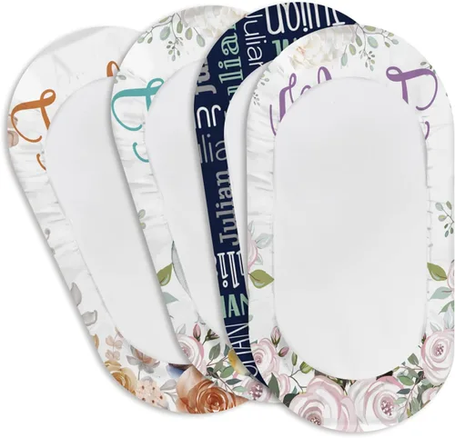Vista 7 de Juego de 4 sábanas de moisés personalizadas para bebé, elásticas y ultra suaves, con nombre personalizado, ajuste universal para colchón de moisés