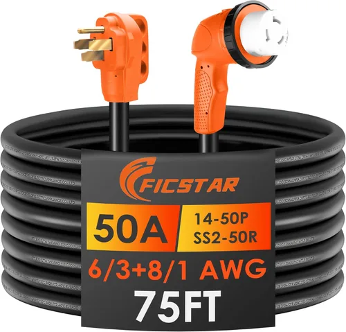 Vista 10 de Cable de extensión para RV de 50 amperios de 30 pies, cable de alimentación para RV resistente 6/3+8/1 SJTW AWG con mango de agarre y bloqueo