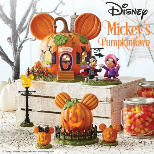 Vista 2 de Department 56 Disney Village - Figura iluminada de Mickey Mouse Town Center, accesorios de Halloween, 4 pulgadas, multicolor