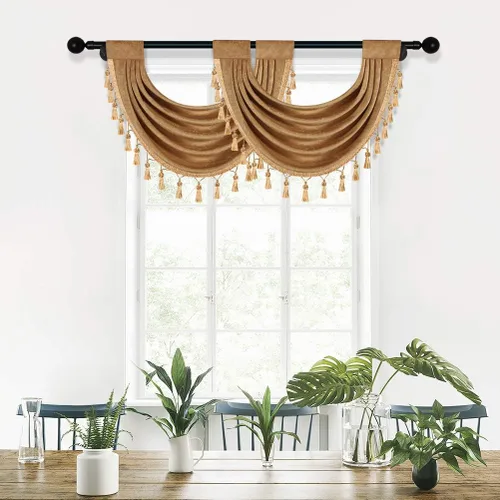 Vista 21 de ELKCA Cenefa Swag de Cascada de Chenilla Gruesa Beige para Sala de Estar Cortinas de Cenefa Pequeñas para Cocina, Paquete de 1