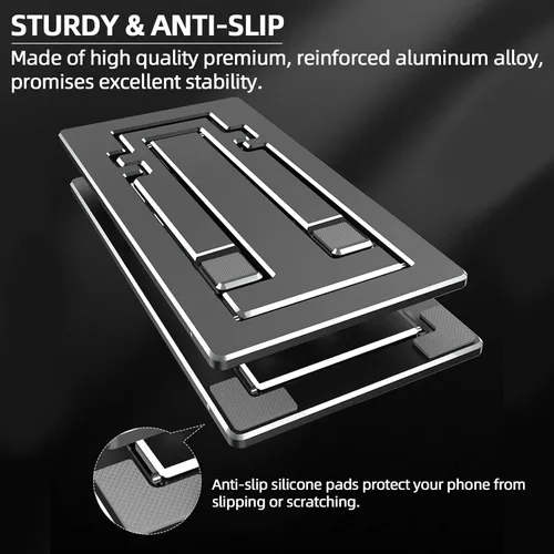 Vista 5 de Soporte para teléfono celular, totalmente plegable, altura ajustable, soporte de teléfono de aleación de aluminio para escritorio/oficina