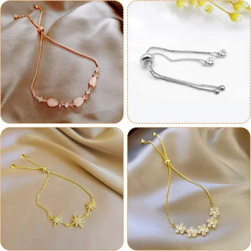 Vista 6 de Oubaka 12 pulseras deslizantes ajustables, cadenas extensoras ajustables con extremos de bola, cadenas extensoras para pulseras, joyería