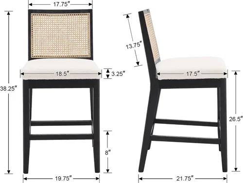 Vista 2 de VESCASA Taburetes tapizados de encimera de 26.5 pulgadas de alto con respaldo de ratán rectangular, sillas de bar modernas de altura de mostrador