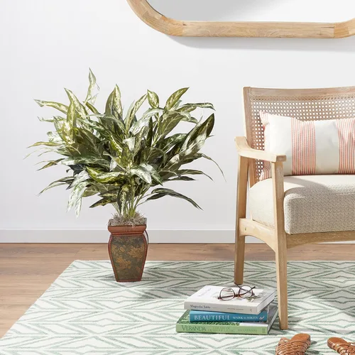 Vista 6 de Nearly Natural Aglaonema con florero decorativo planta de seda