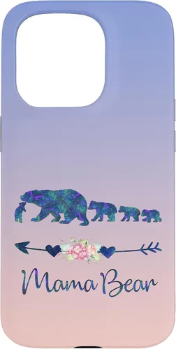 Vista 14 de Teal Blue Purple Floral Mama Bear Four Cubs Blue Pink Case for iPhone 17
