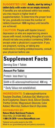 Vista 3 de SAM-e - Tabletas completas de 400 mg, tamaño de valor de 36 unidades, apoya un estado de ánimo saludable y comodidad articular