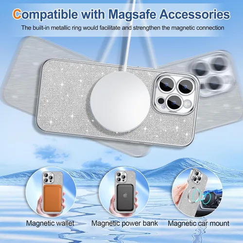 Vista 74 de Hython para iPhone 12 Funda con chispas brillantes, fundas transparentes magnéticas con protector de lente de cámara [Compatible con MagSafe]