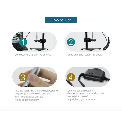 Vista 9 de A005+5.0MP 1 ~ 500X Fino Auto Focus Handheld USB Microscopio Digital Lupa Lupa con LED Metal Stand
