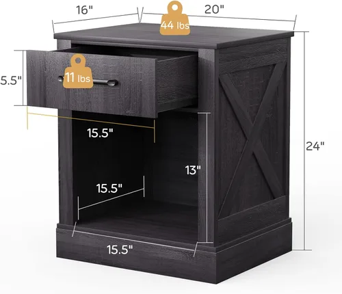 Vista 3 de Giantex Mesita de noche de granja, mesa auxiliar rústica con cajones y compartimento abierto, mesa auxiliar de madera para sofá para dormitorio