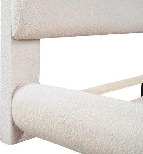 Vista 8 de Cama de Plataforma Tapizada con Forma Curva con Cabecera de Forma Curva, Marco de Cama de Madera Tamaño Full para Dormitorio de Niños y Adultos
