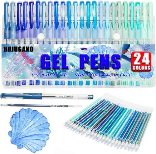 Vista 2 de Paquete de 48 bolígrafos de gel azules, 24 bolígrafos de gel de colores con 24 repuestos, 40% más de tinta para escribir suavemente para adultos